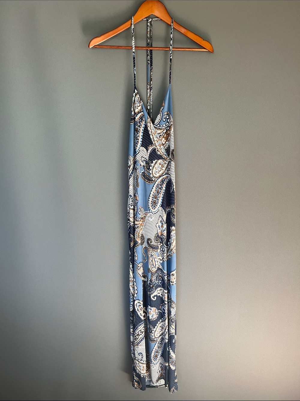Blue Paisley Boho Maxi Dress Adjustable Strap Size S